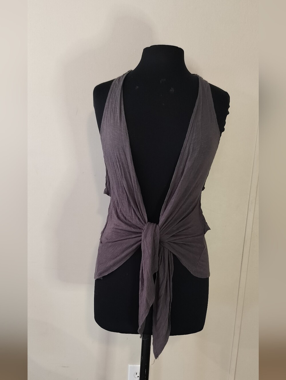 eyelash couture Gray Deep V Tie-Front Tank